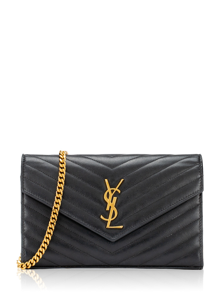 Grain De Poudre Matelasse Monogram 22cm Chain Wallet Black