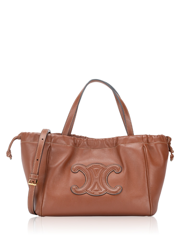 Smooth Calfskin Triomphe Drawstring Cabas Tan