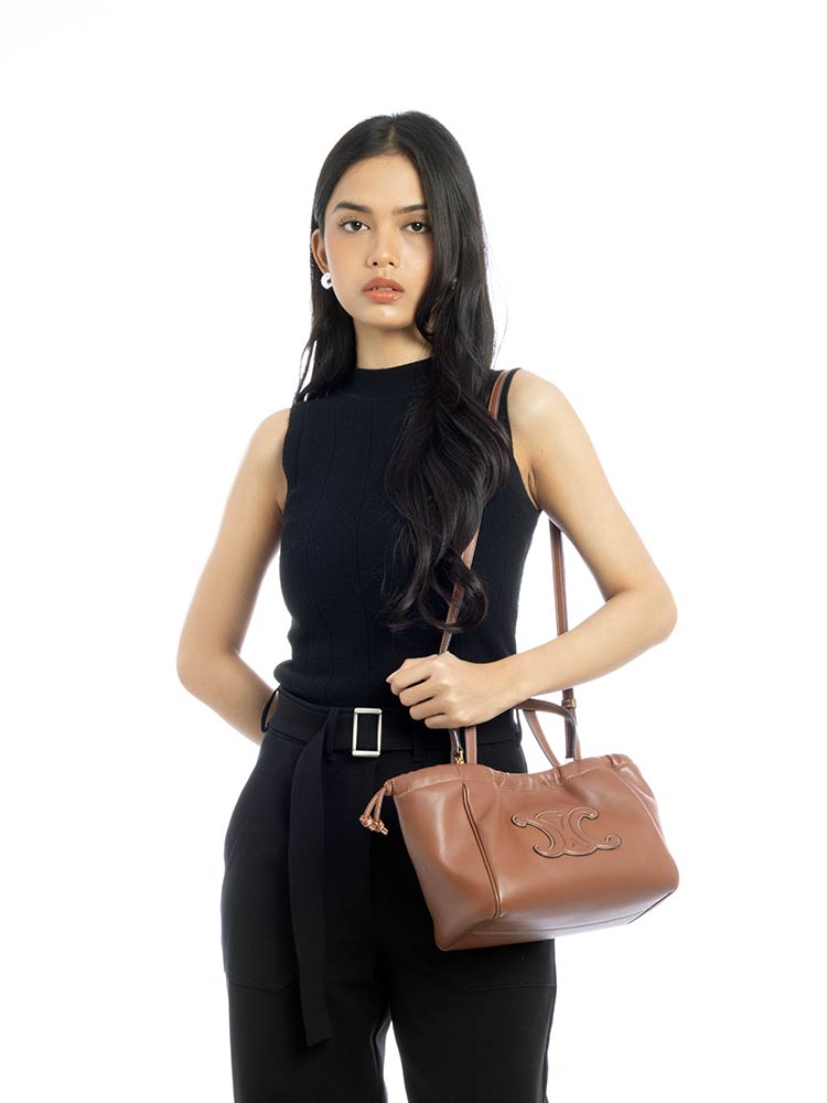 Smooth Calfskin Triomphe Drawstring Cabas Tan