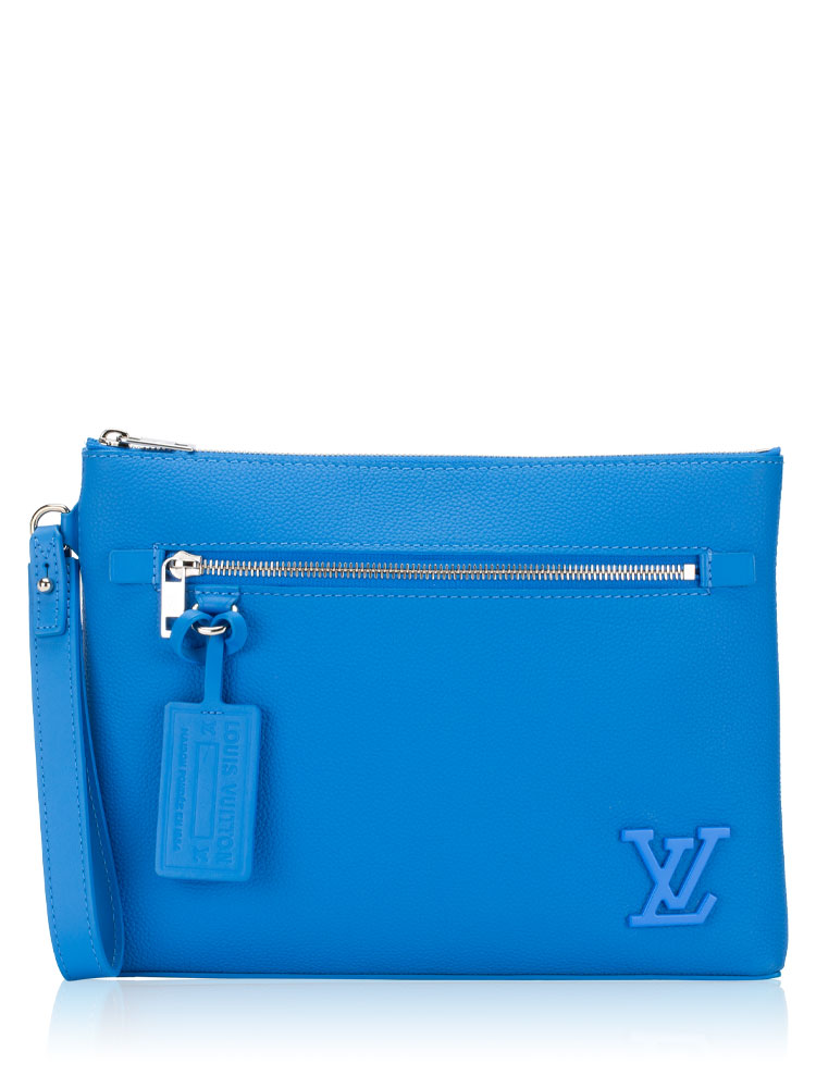 Grained Calfskin Aerogram Takeoff Pouch Bright Blue