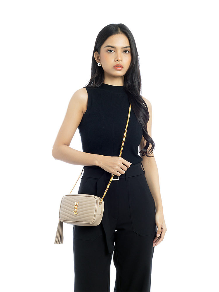 Grain De Poudre Monogram Lou Mini Camera Bag Dark Beige
