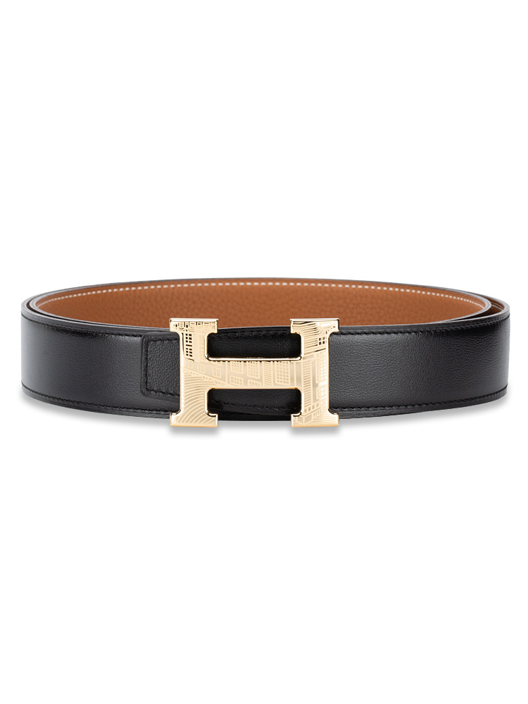 Box Togo H 5382 Faubourg 32mm Reversible Belt Noir Gold Sz 100