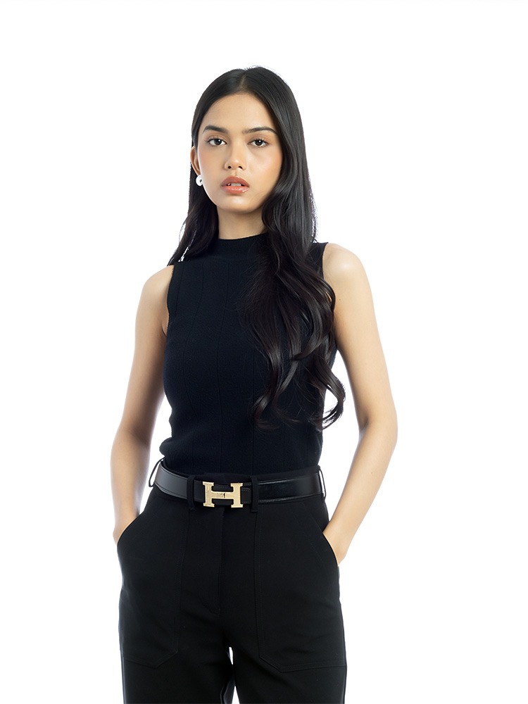 Box Togo H 5382 Faubourg 32mm Reversible Belt Noir Gold Sz 100