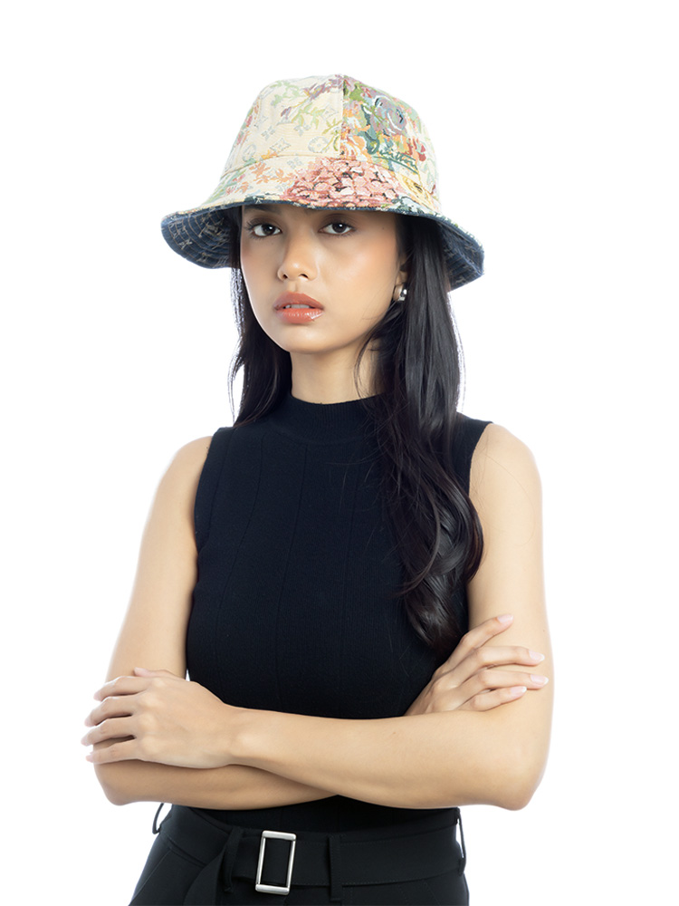 X Virgil Abloh Monogram Floral Tapestry Reversible Bucket Hat Beige Multicolor