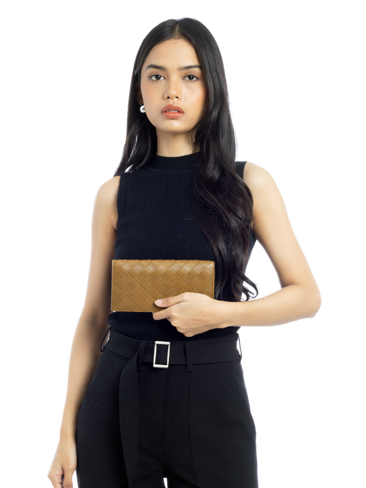 Nappa Maxi Intrecciato Continental Wallet Acorn