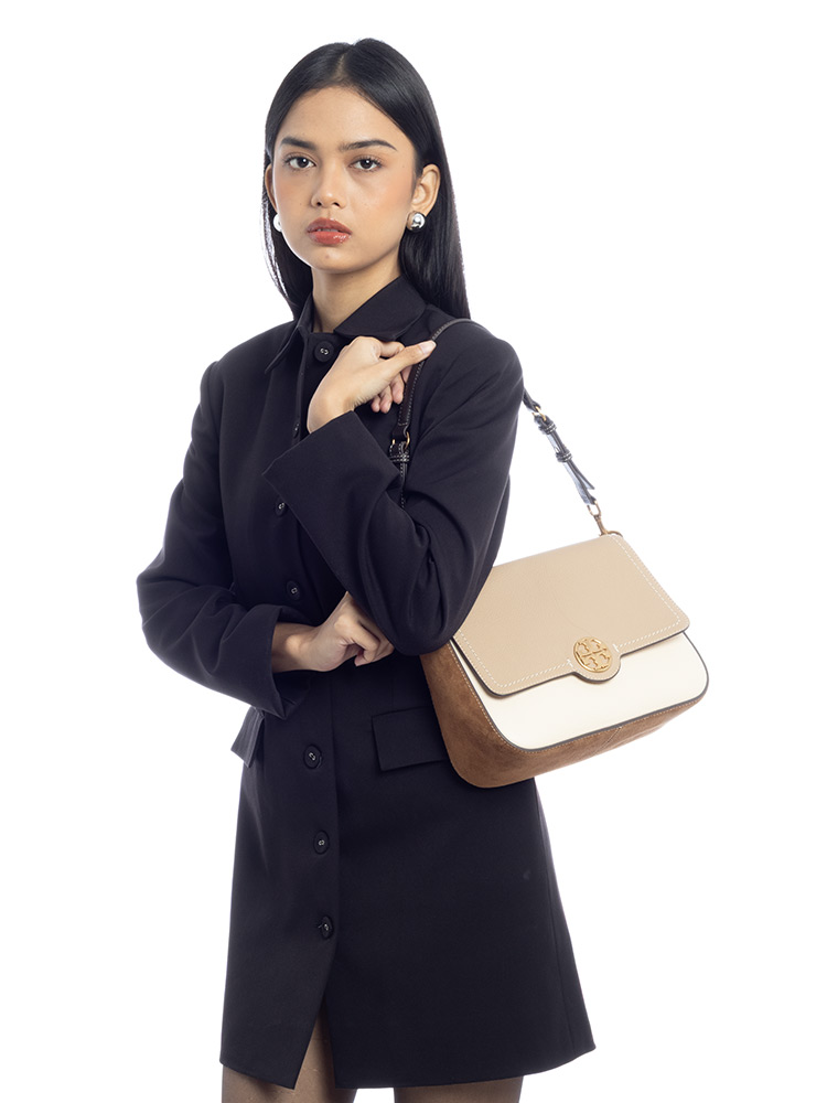 Felix Colorblock Flap Shoulder Bag Almond Flour New Cream