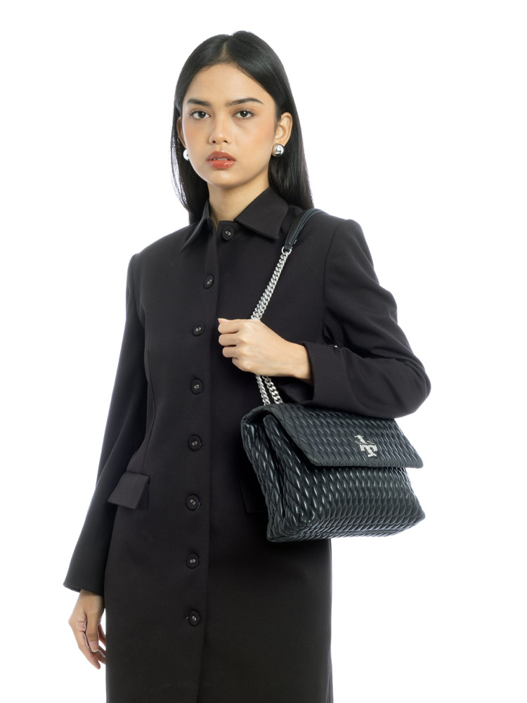 Kira Ruched Convertible Shoulder Bag Black