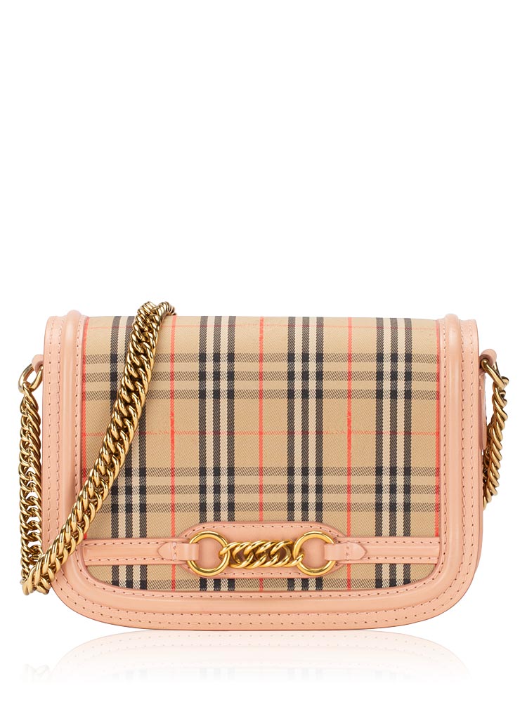 1983 Knight Check Link Flap Shoulder Bag Beige Pink