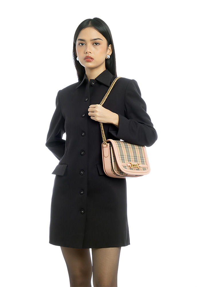 1983 Knight Check Link Flap Shoulder Bag Beige Pink