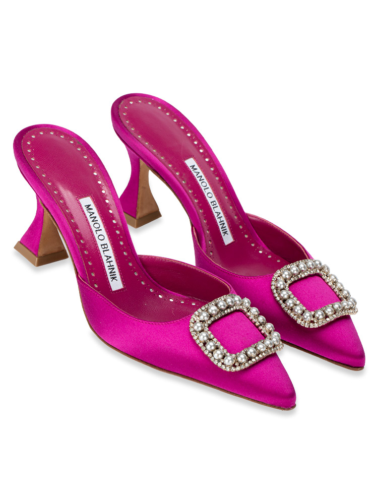 Satin Fabetamu Mules Fuchsia Sz 36