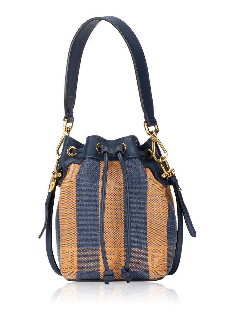 Vitello Seta Pequin Mon Tresor Mini Bucket Bag Blue