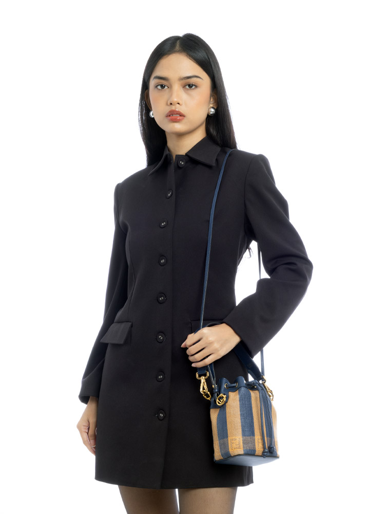 Vitello Seta Pequin Mon Tresor Mini Bucket Bag Blue
