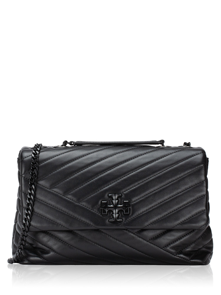 Kira Chevron Powder Coated Convertible Shoulder Bag Black Silver