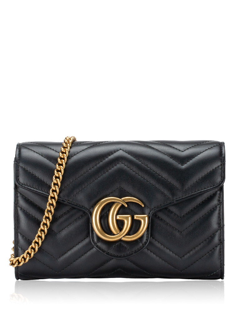 Calfskin Matelasse GG Marmont Chain Wallet Black