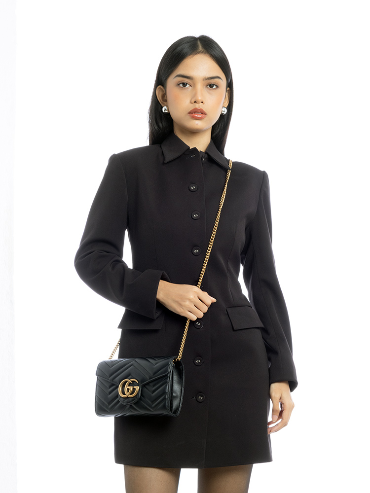Calfskin Matelasse GG Marmont Chain Wallet Black
