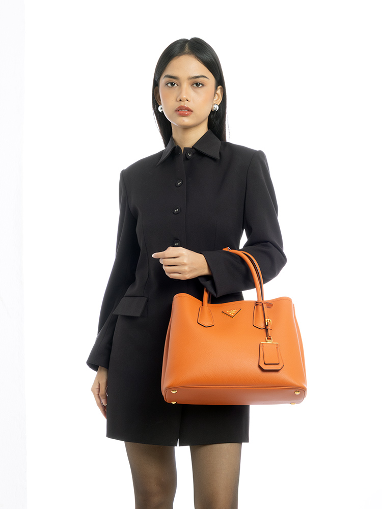 BN2775 Saffiano Cuir Double Handle Tote Papaya