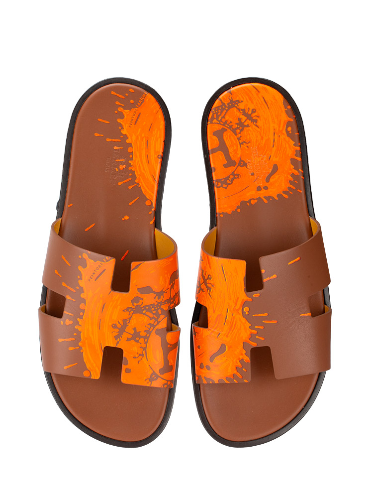 Men Veau Pompei Calfskin Izmir Sandals Naturel Orange Sz 42