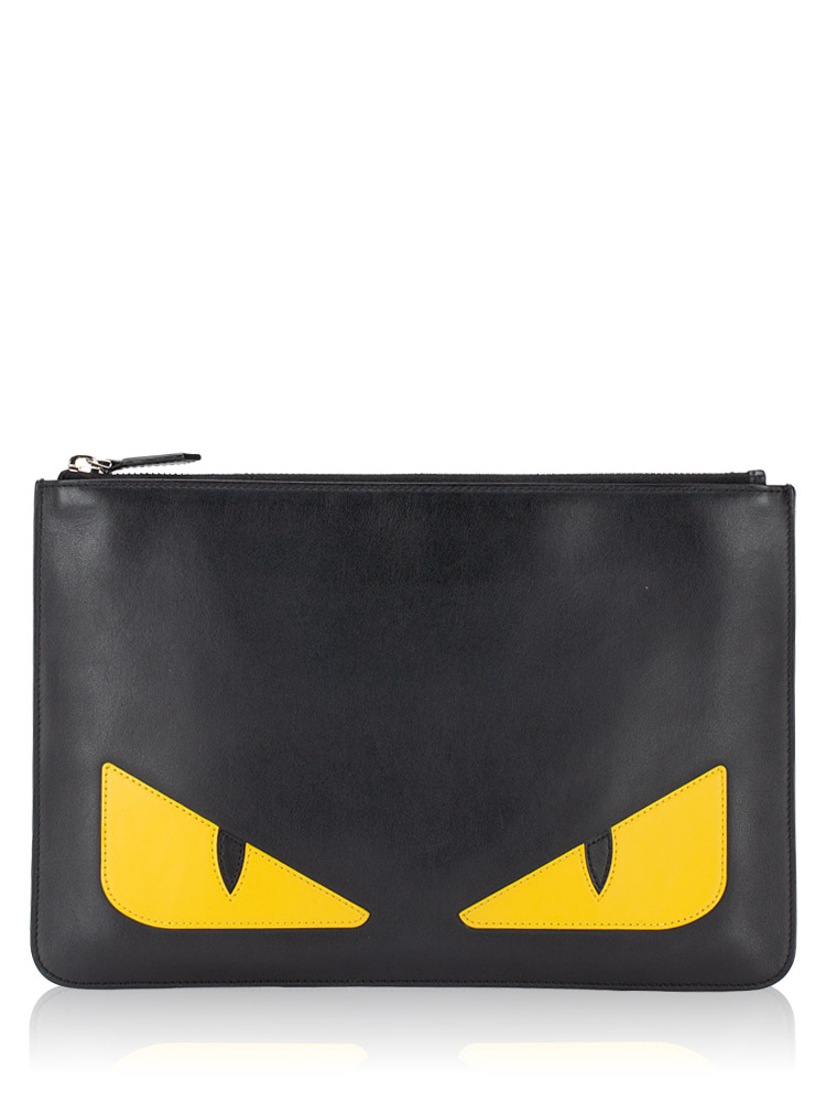 Vitello Century Monster Eyes Inlay Pouch Black Giallo