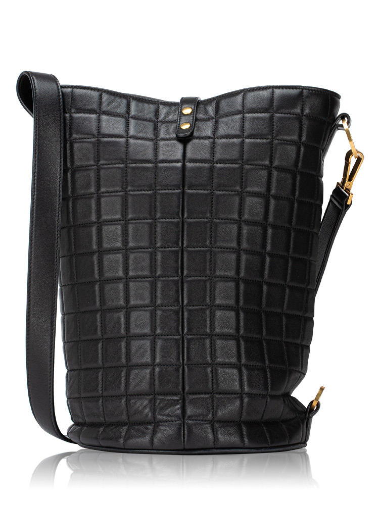Lambskin Quilted Cecile Medium Bucket Bag Black