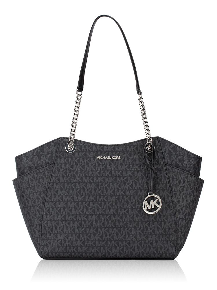 Signature Jet Set Travel Large Chain Shoulder Tote Black