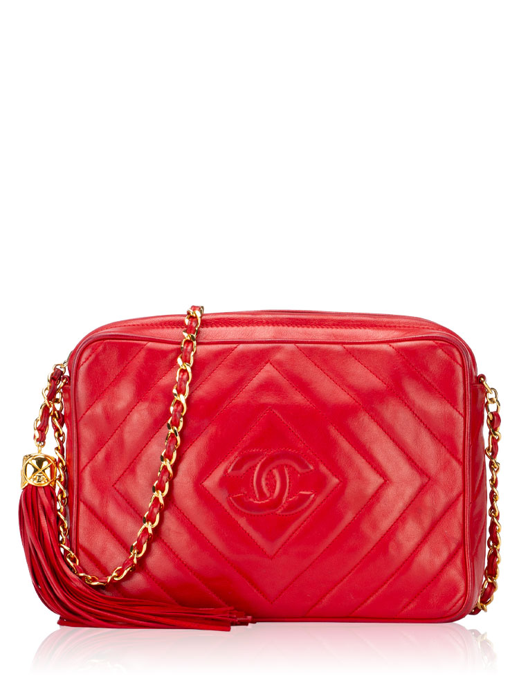 Vintage Lambskin Tassel Camera Bag Red