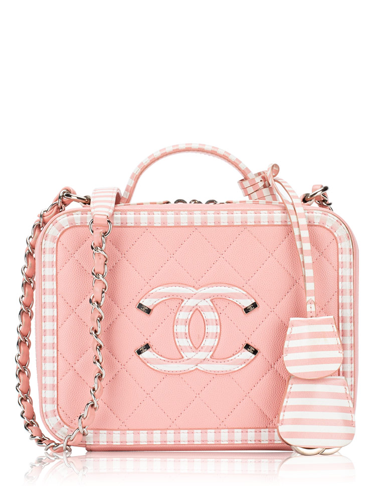 Caviar Striped CC Filigree Medium Vanity Case Pink White
