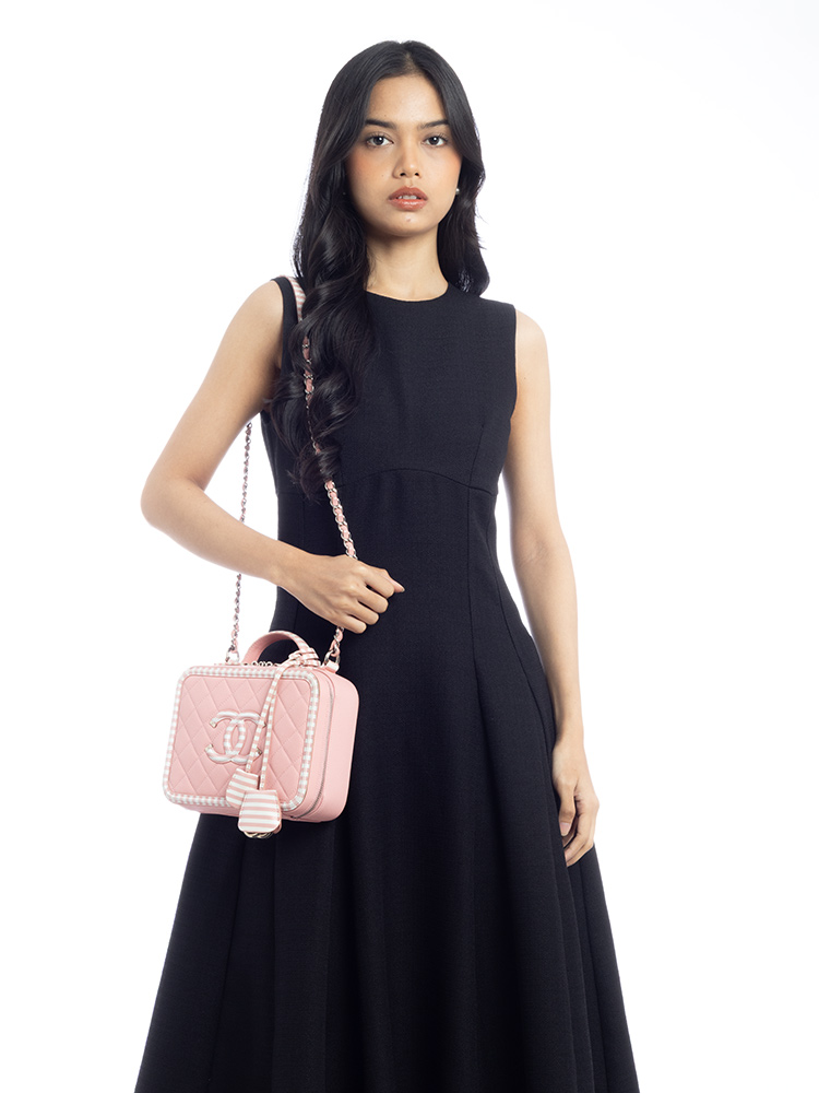 Caviar Striped CC Filigree Medium Vanity Case Pink White