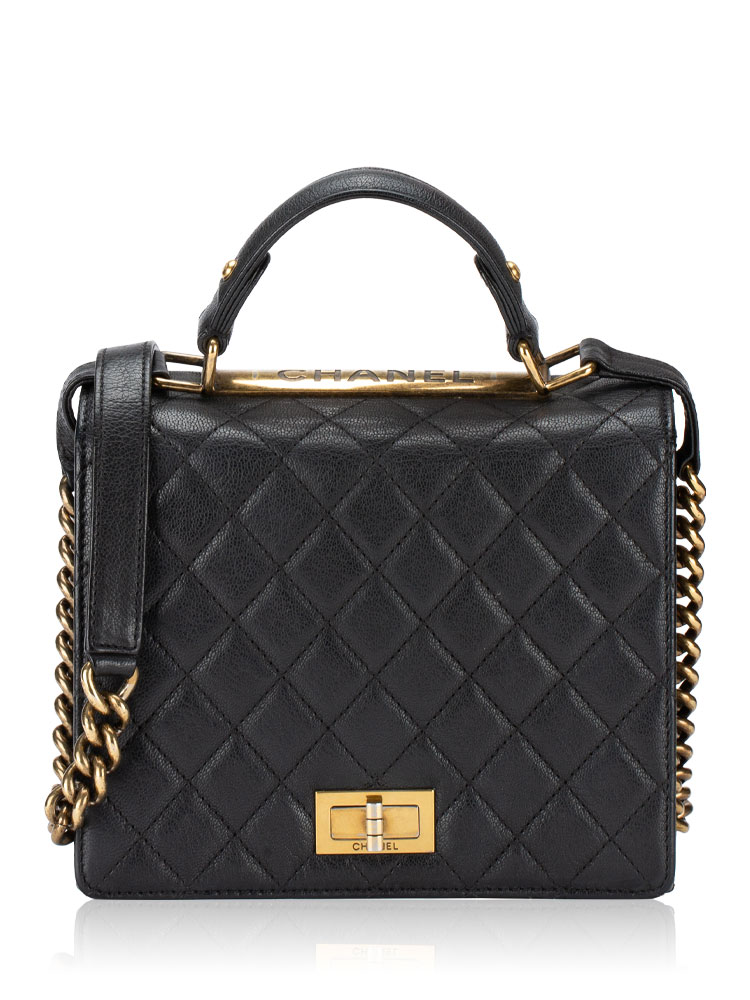 Goatskin Rita Medium Top Handle Flap Bag Black