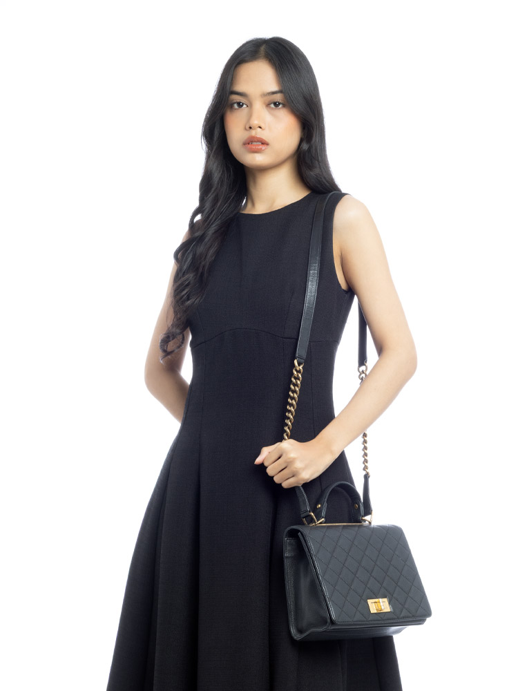 Goatskin Rita Medium Top Handle Flap Bag Black