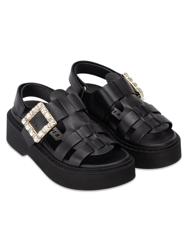 Calfskin Rangers Platform Sandals Black Sz 38