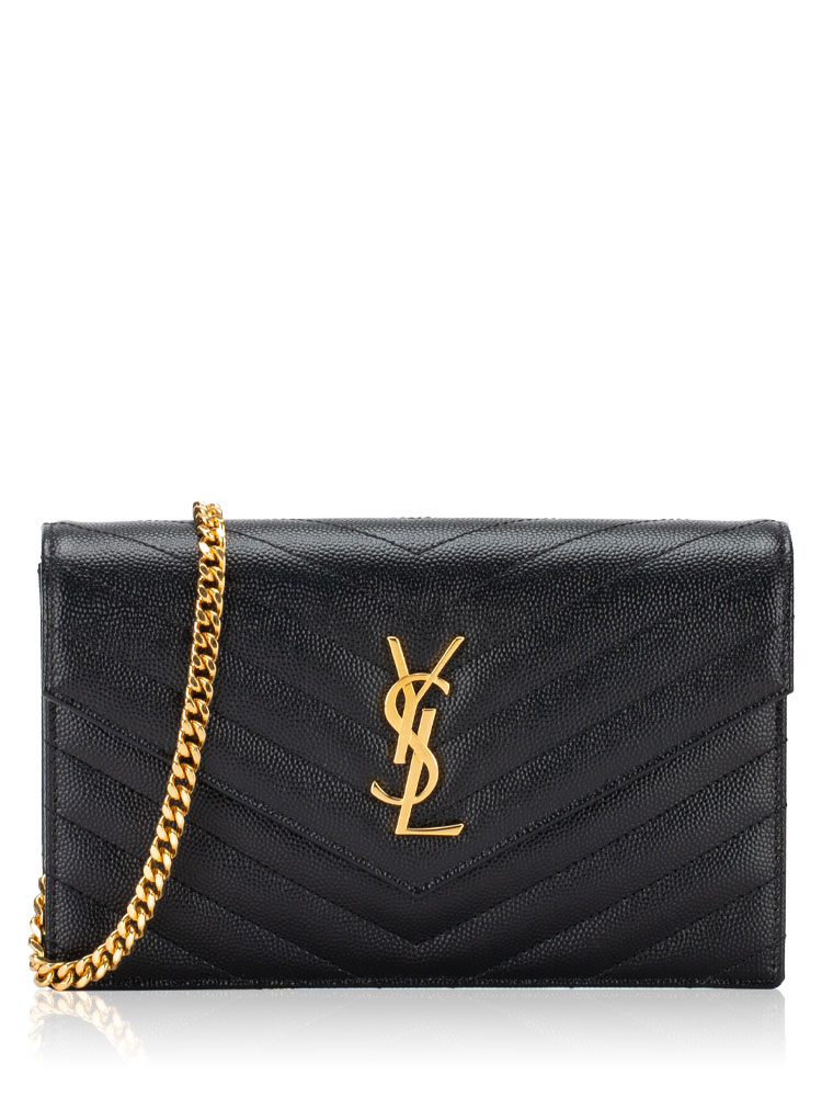 Grain De Poudre Matelasse Monogram 19cm Envelope Chain Wallet Black