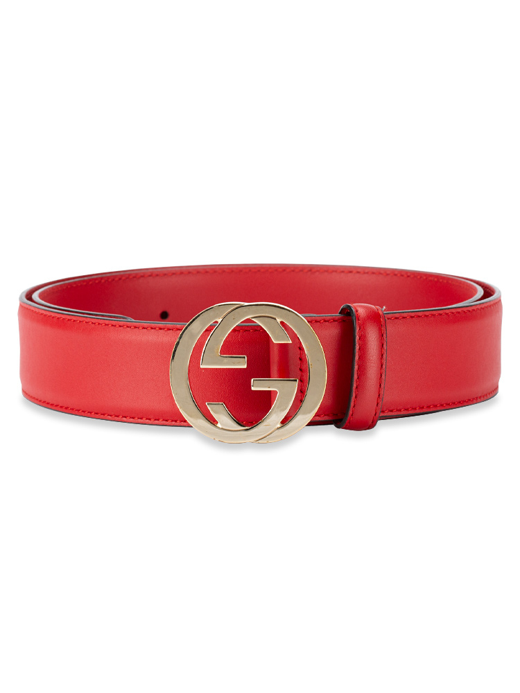 Calfskin Interlocking G Belt Hibiscus Red Sz 90