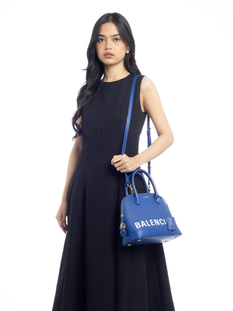 Grained Calfskin Ville Small Top Handle Bag Blue
