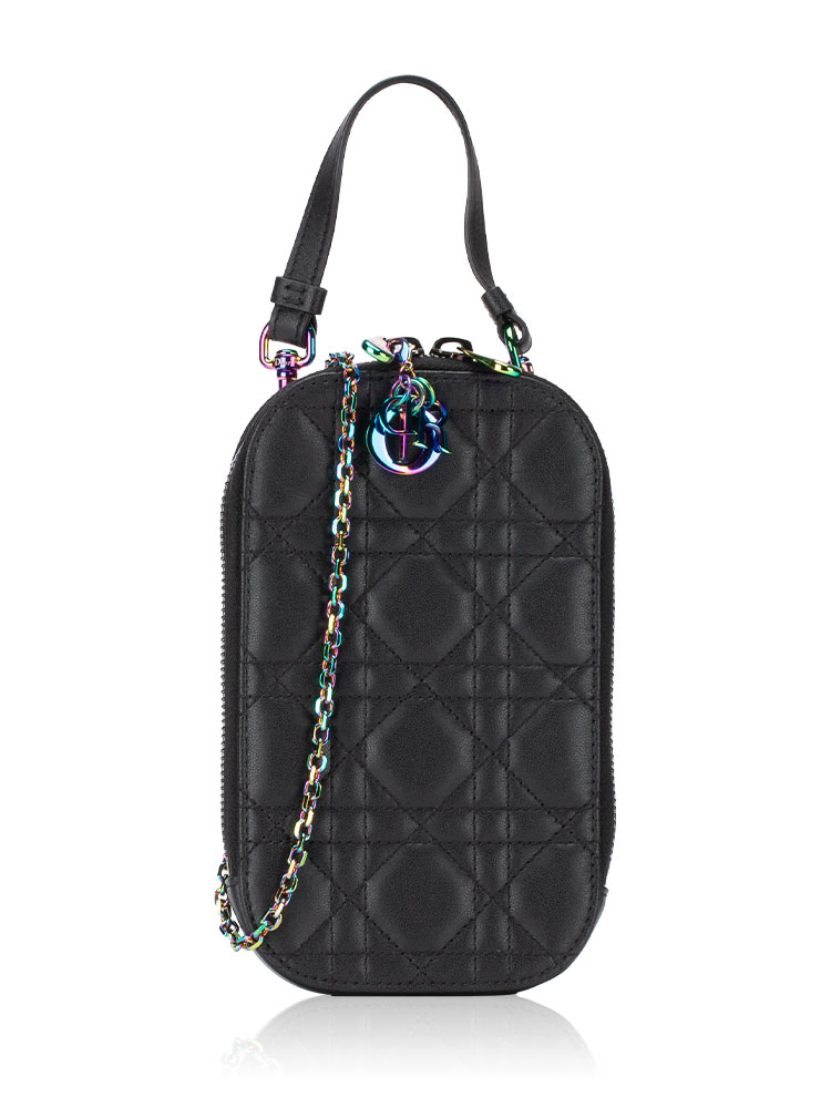 Lambskin Lady Dior Call'in Phone Crossbody Black