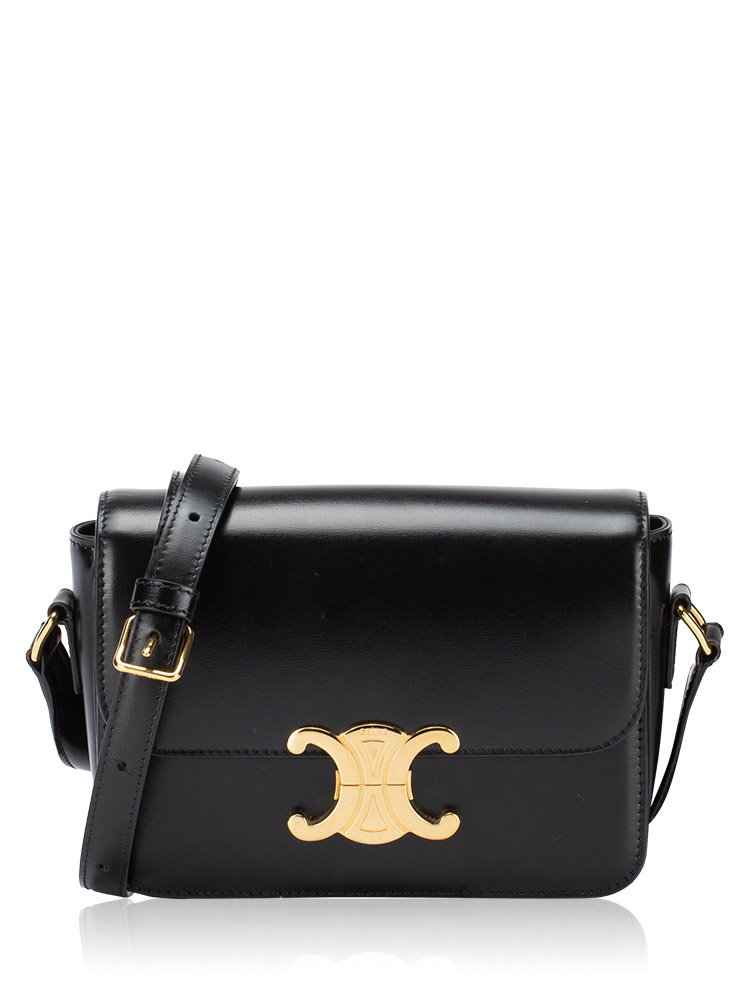 Shiny Calfskin Triomphe Teen Shoulder Bag Black