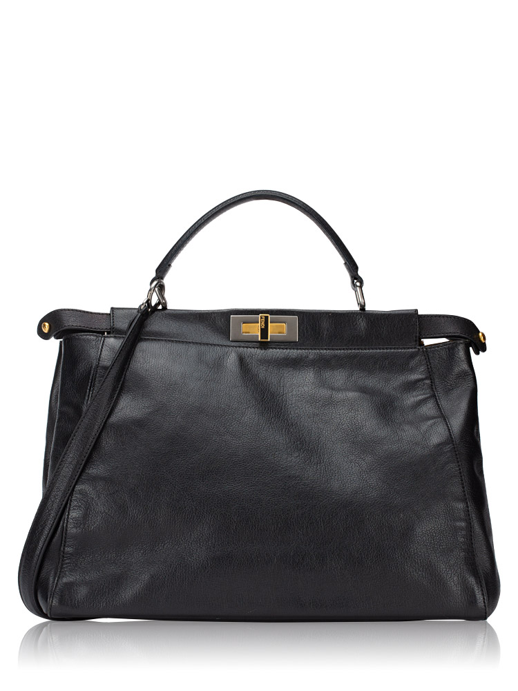 Goatskin Zucca Large Peekaboo Iconic Satchel Black