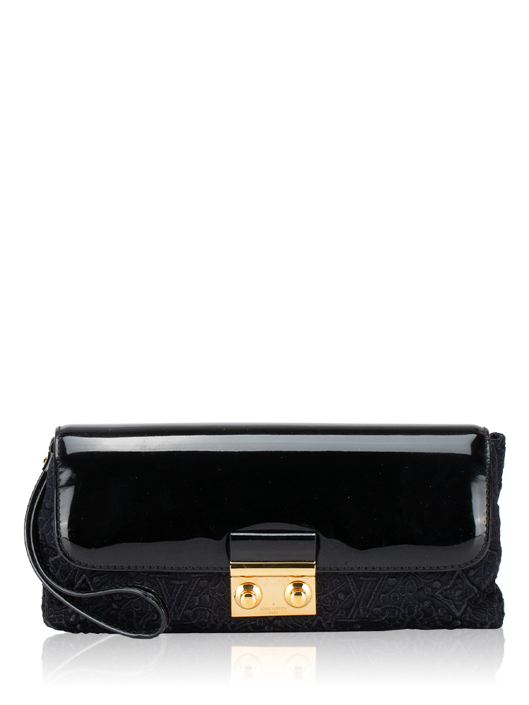 Embroidered Satin Dentelle Pochette Noir