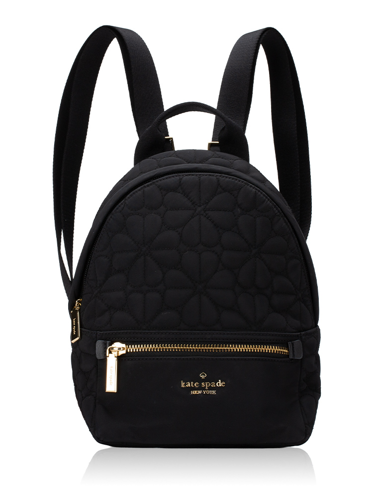 Flower Spade Quilted Fabric Small Backpack Black