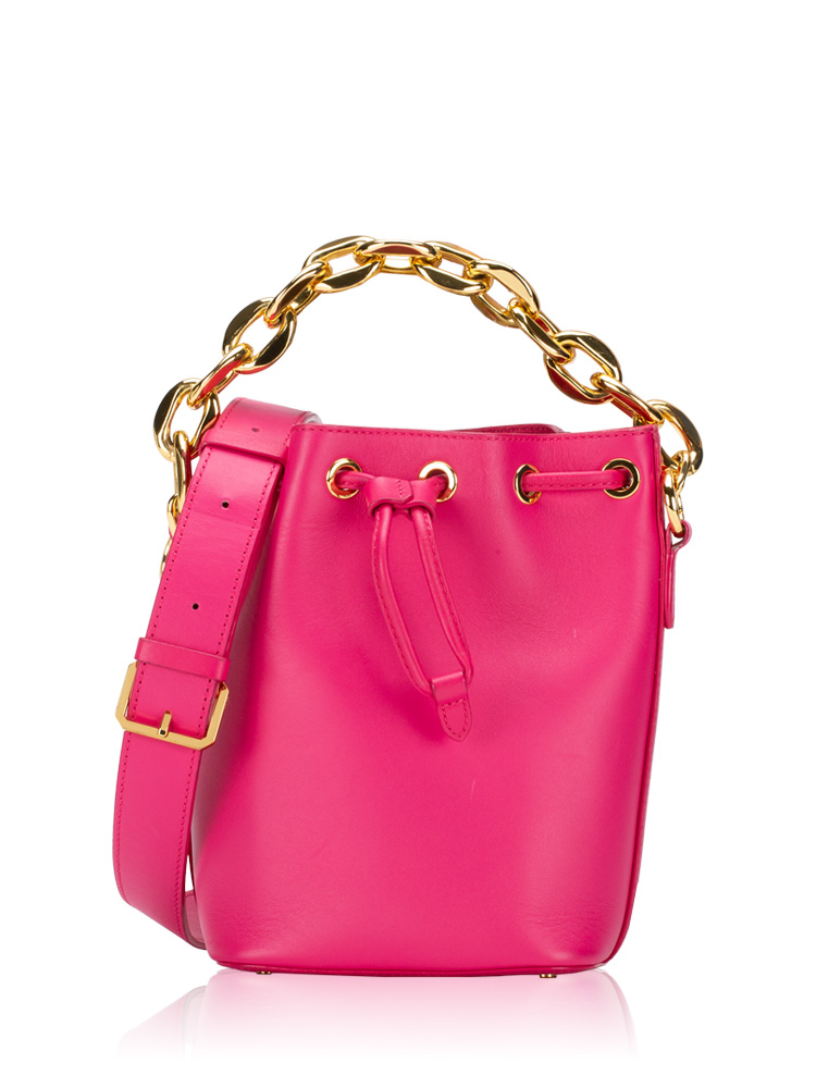 Calfskin Logo Drawstring Mini Bucket Bag Beetroot Purple