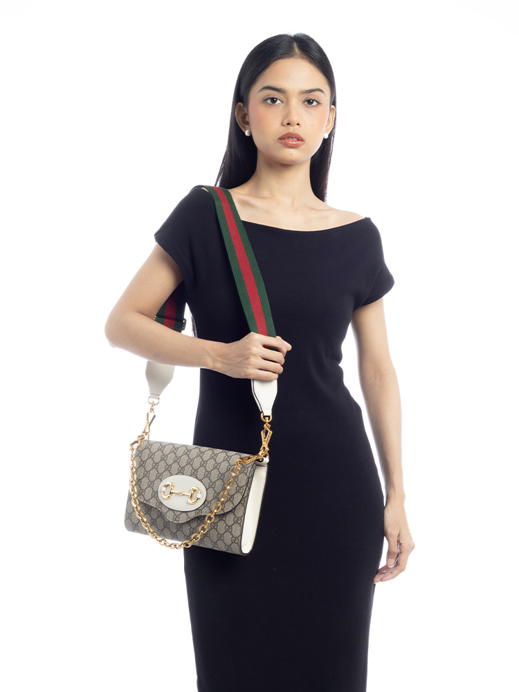 GG Supreme Horsebit 1955 Convertible Crossbody Beige Mystic White