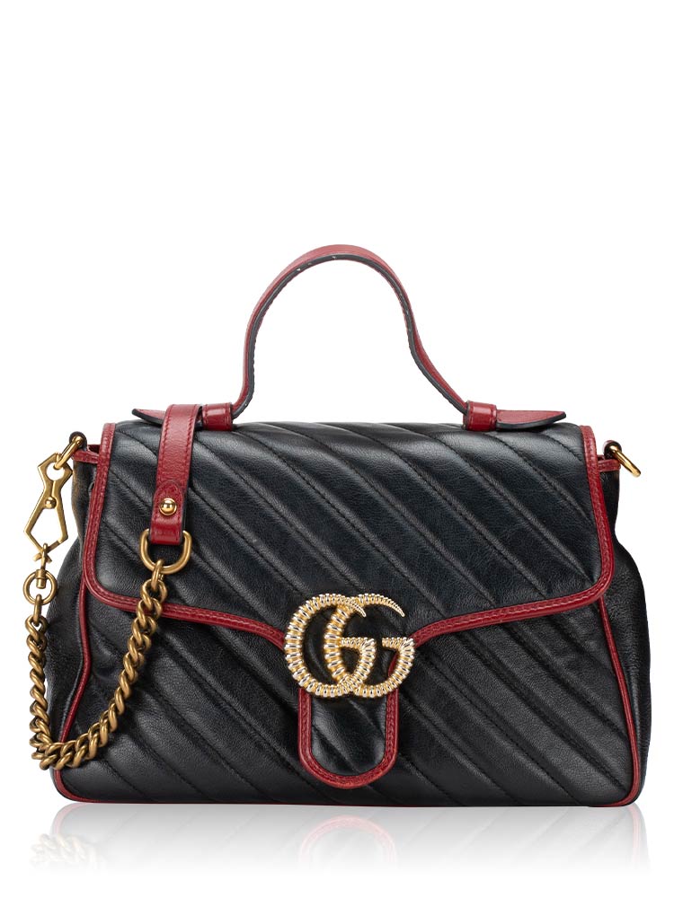 GG Marmont Matelasse Torchon Small Top Handle Bag Black Romantic Cherry