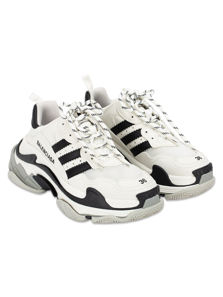 X ADIDAS Fabric Mesh Triple S Sneakers Black White Grey Sz 36