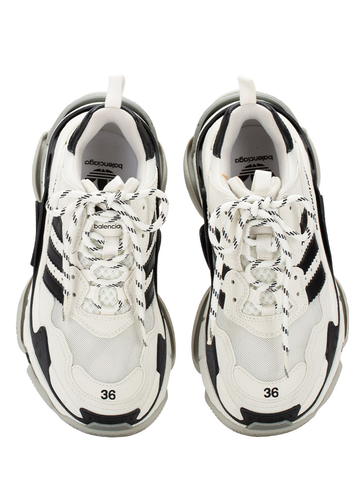 X ADIDAS Fabric Mesh Triple S Sneakers Black White Grey Sz 36