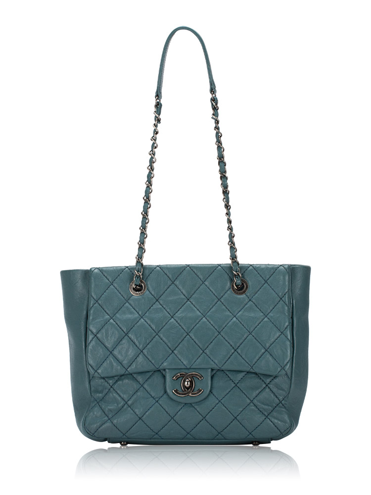 Calfskin Quilted Front Pocket Tote Blue