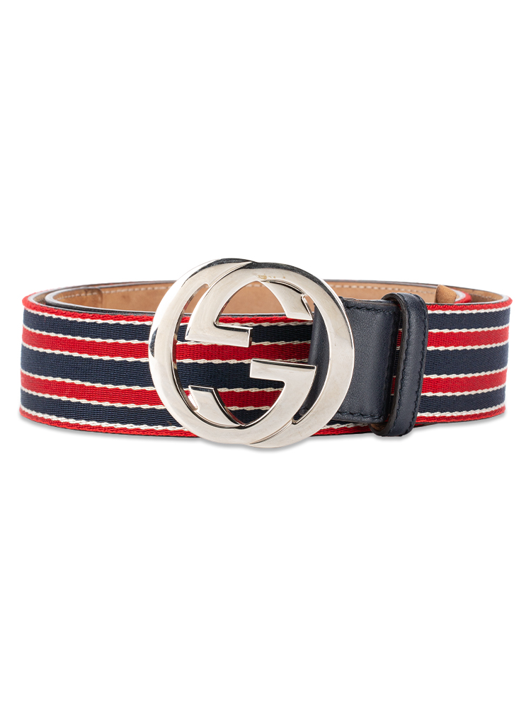 Canvas Interlocking G Belt Red Navy Size 95