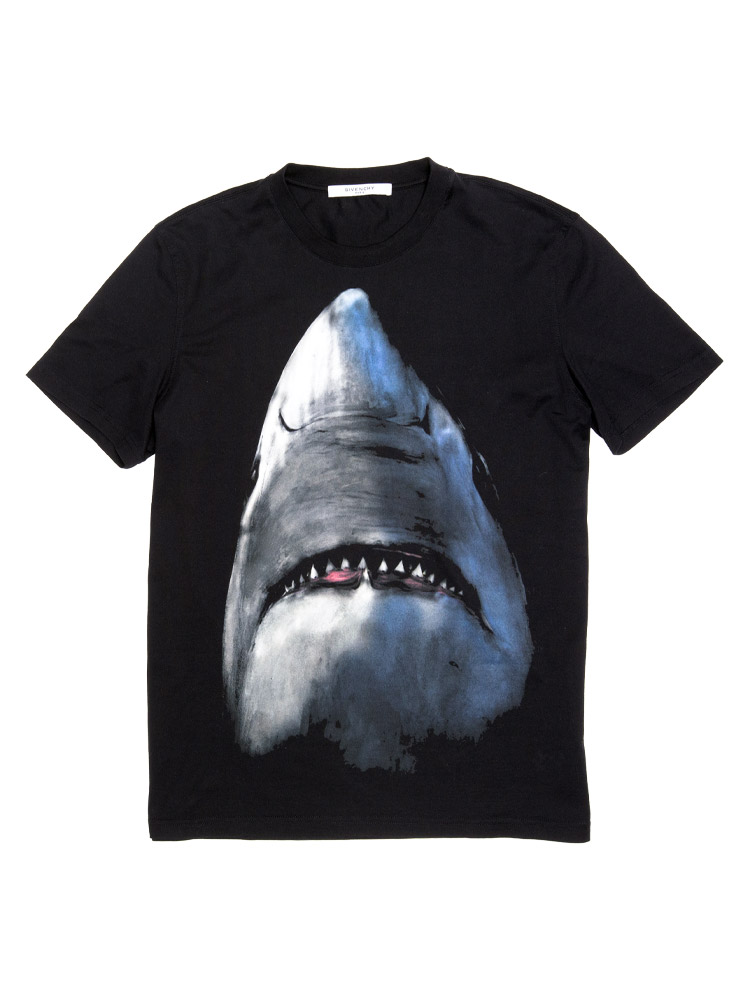 Cotton Jersey Shark Print T-Shirt Black Sz L