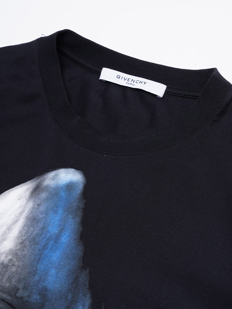 Cotton Jersey Shark Print T-Shirt Black Sz L