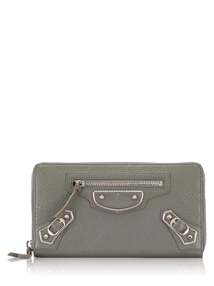 Silver Metallic Edge Zip Wallet Gris Acier