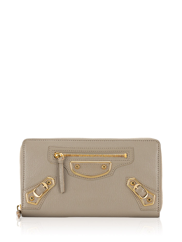 Gold Metallic Edge Zip Wallet Gris Taupe