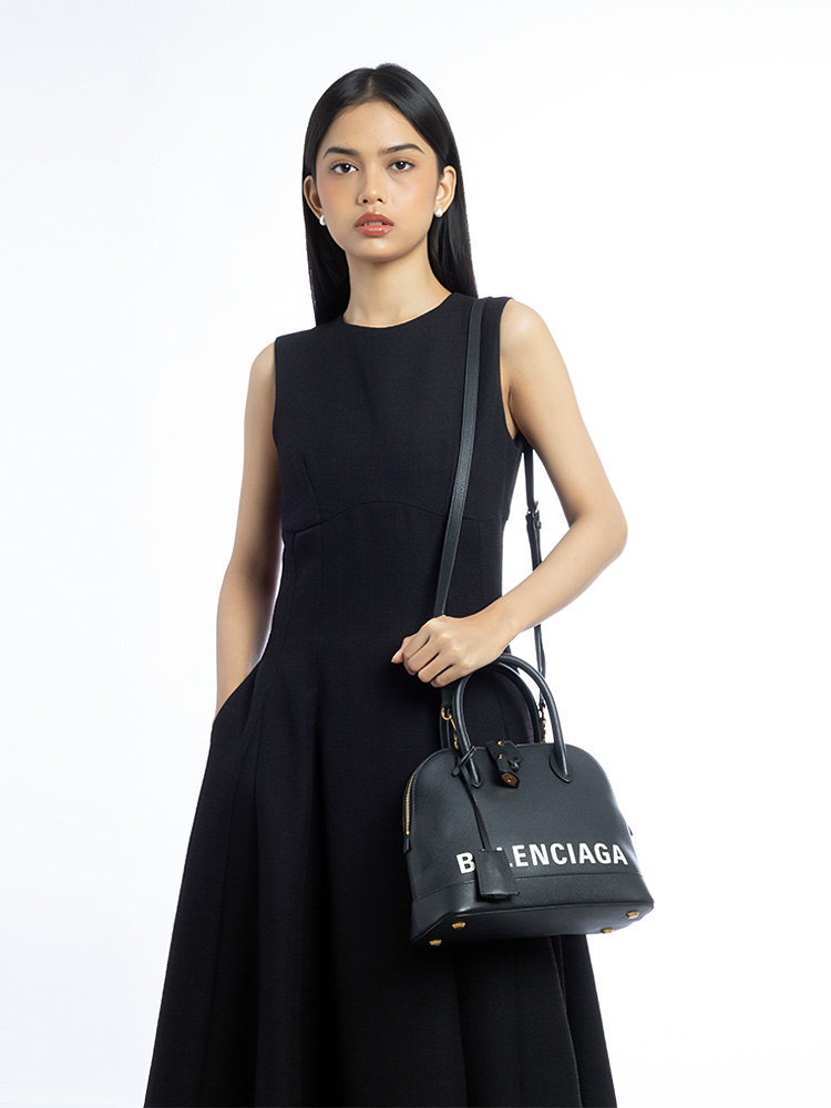 Grained Calfskin Ville Small Top Handle Bag Black